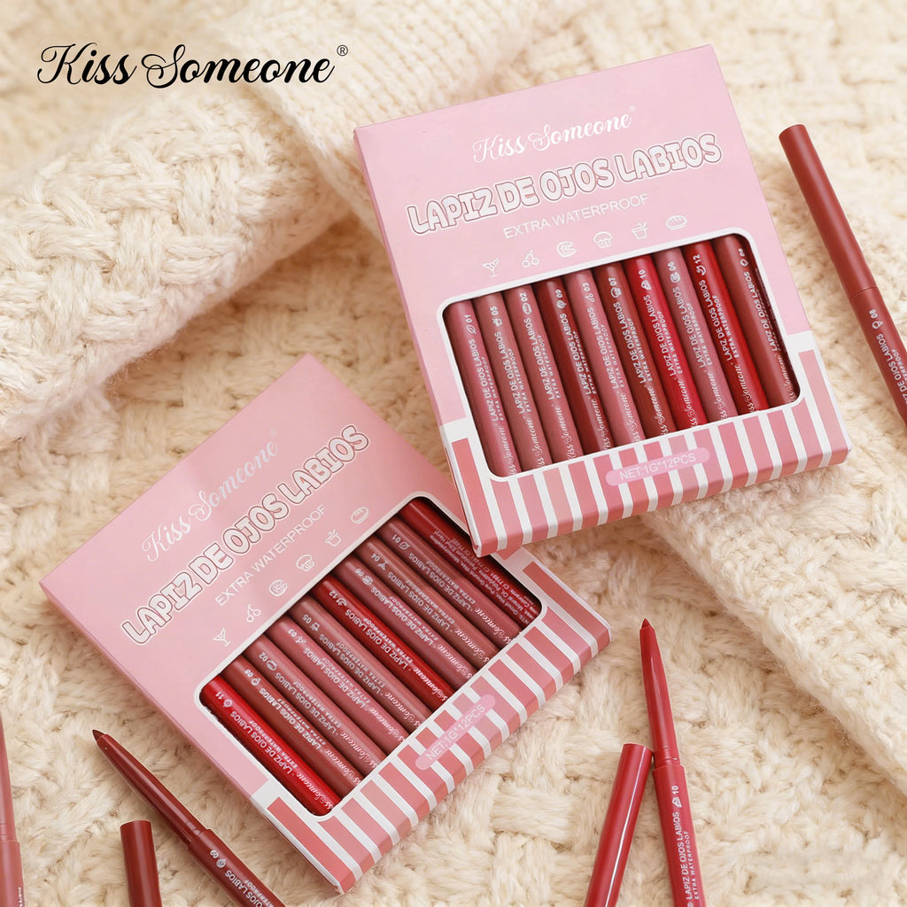 12 Colors Lip Liner Combo, Matte Lipstick Lip Liner Set, long-lasting Lip Pencil Waterproof & Non-Stick Cup, Smooth Texture High Qme