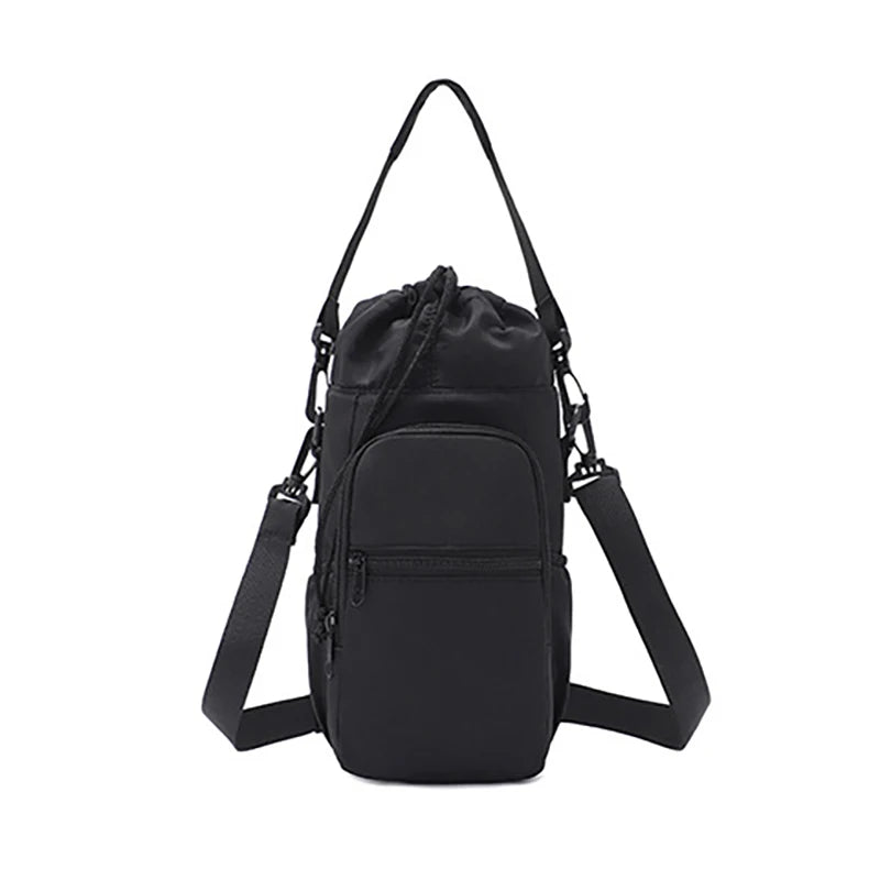Portable Water Bottle Bag With Adjustable Strap Thermal Mugs Insulated Protective Cover Phone Pocket Outdoor Sports Travel Bag Qme 29cm black