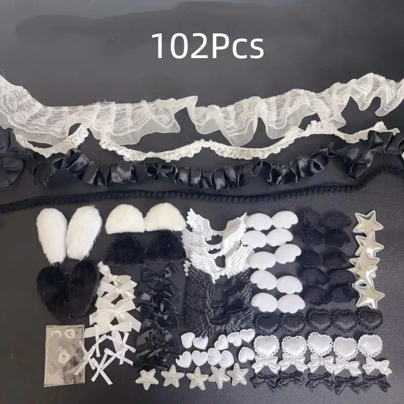DIY Decorative Lace Appliques Kit Gothic Lolita Trim Decor Set Bow Lace Accessories Set Card Cover Pain Bag DIY Material Pack Qme A5
