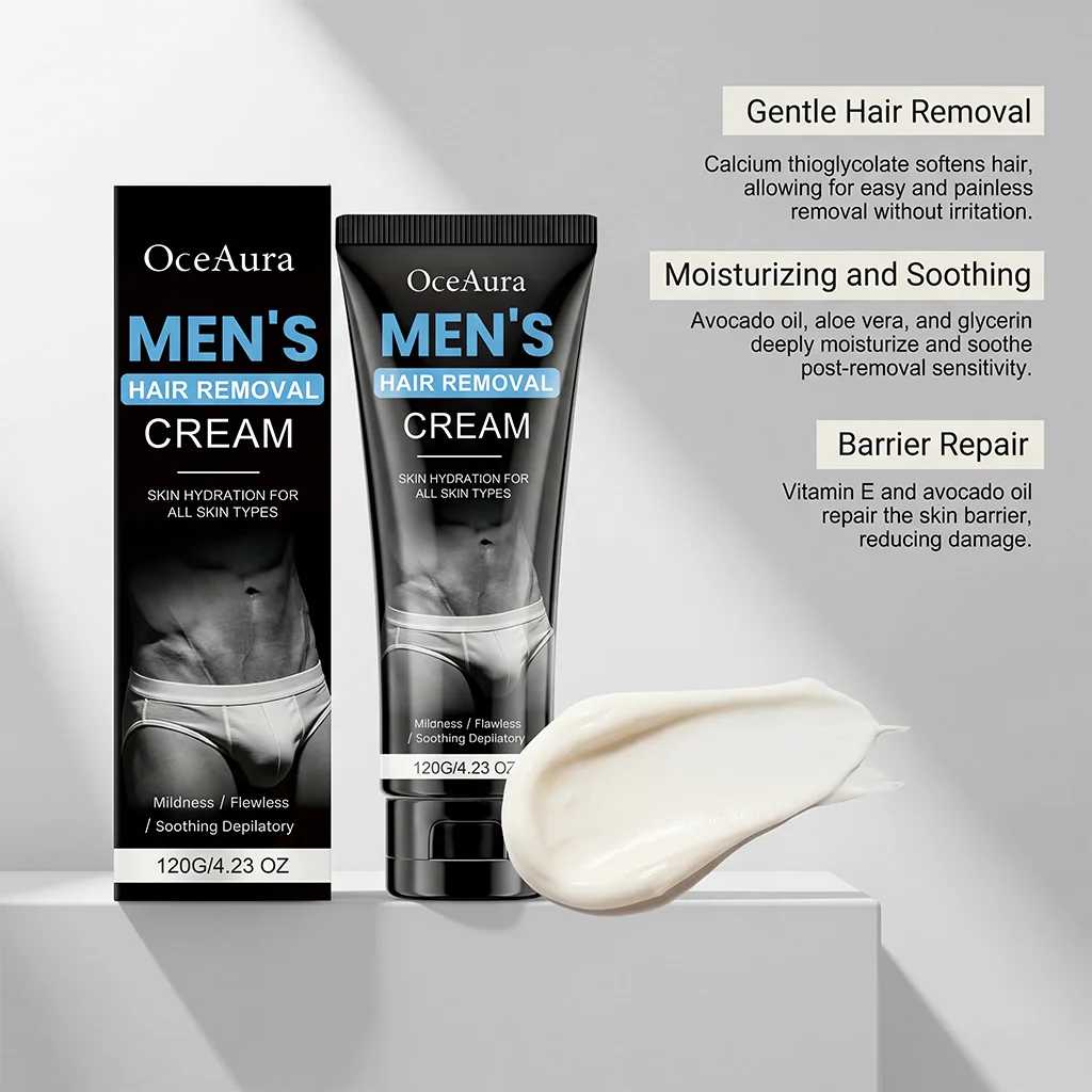 Hair Removal Cream for Men Painless Gentle Depilatory Cream Effective Body Hair Remover for Chest Arms Legs Smoothing Skin Qme