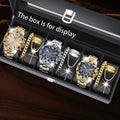 12PCS Men's Sporty Style Steel Belt Watch+Exquisite Ring, Necklace, and Bracelet Set for Christmas, Halloween, and Birthday Qme Other