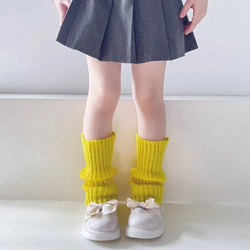 Sweet Girls Candy Color Korean Kids Leg Warmers Knitted Foot Cover Children Solid Autumn Winter Elastic Versatile Elephant Socks Qme A13 28cm or 11.02inch