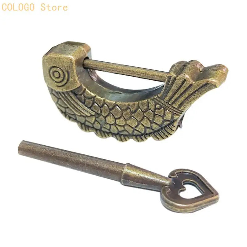 Bronze Fish Vintage Lock Antique Padlock Small Wooden Suitcases D0LD Qme