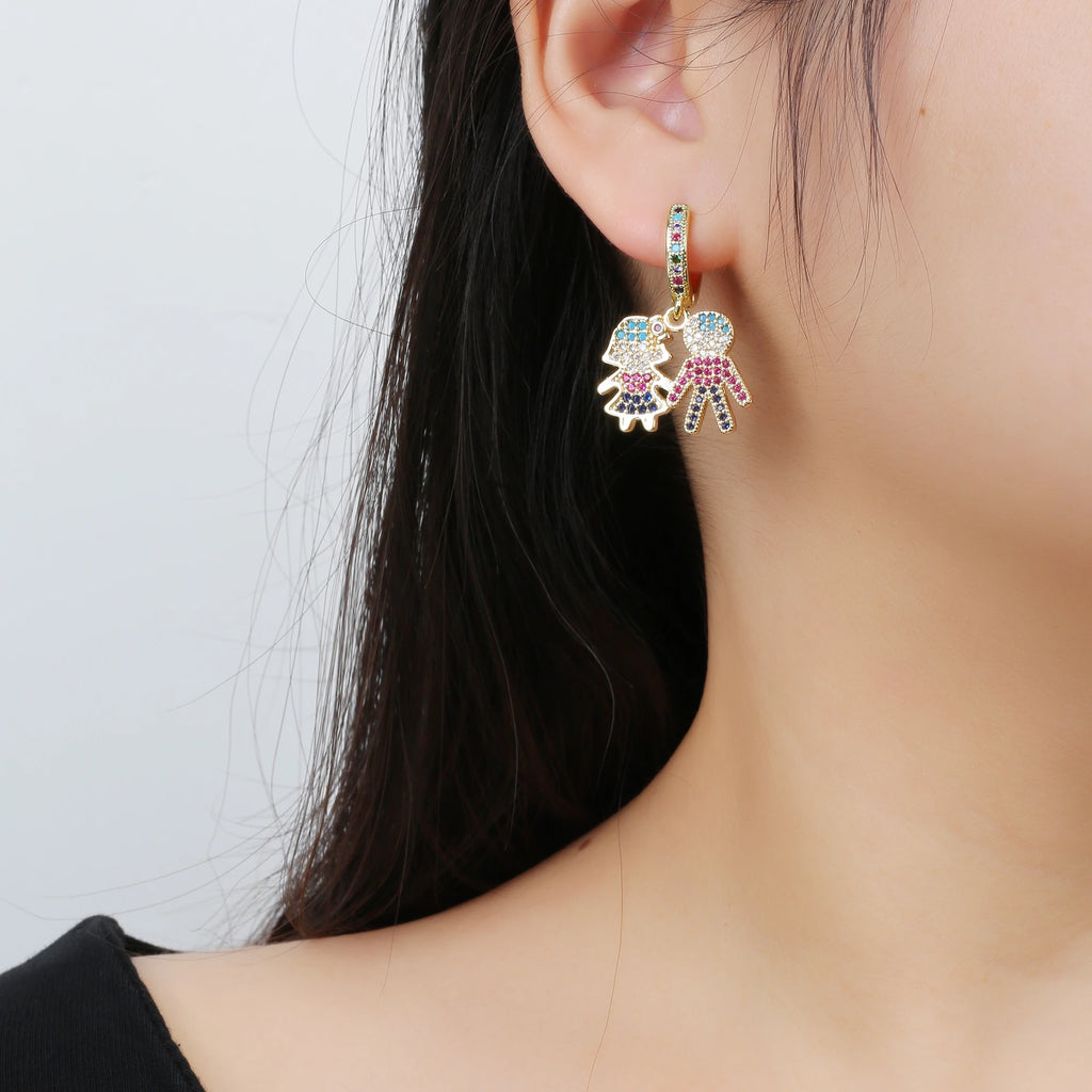 4 Style Shiny Colorful Zirconia Boys Girls Theme Character Earrings Hip Hop for Women Daily Party Crystal Jewelry Wholesale Qme