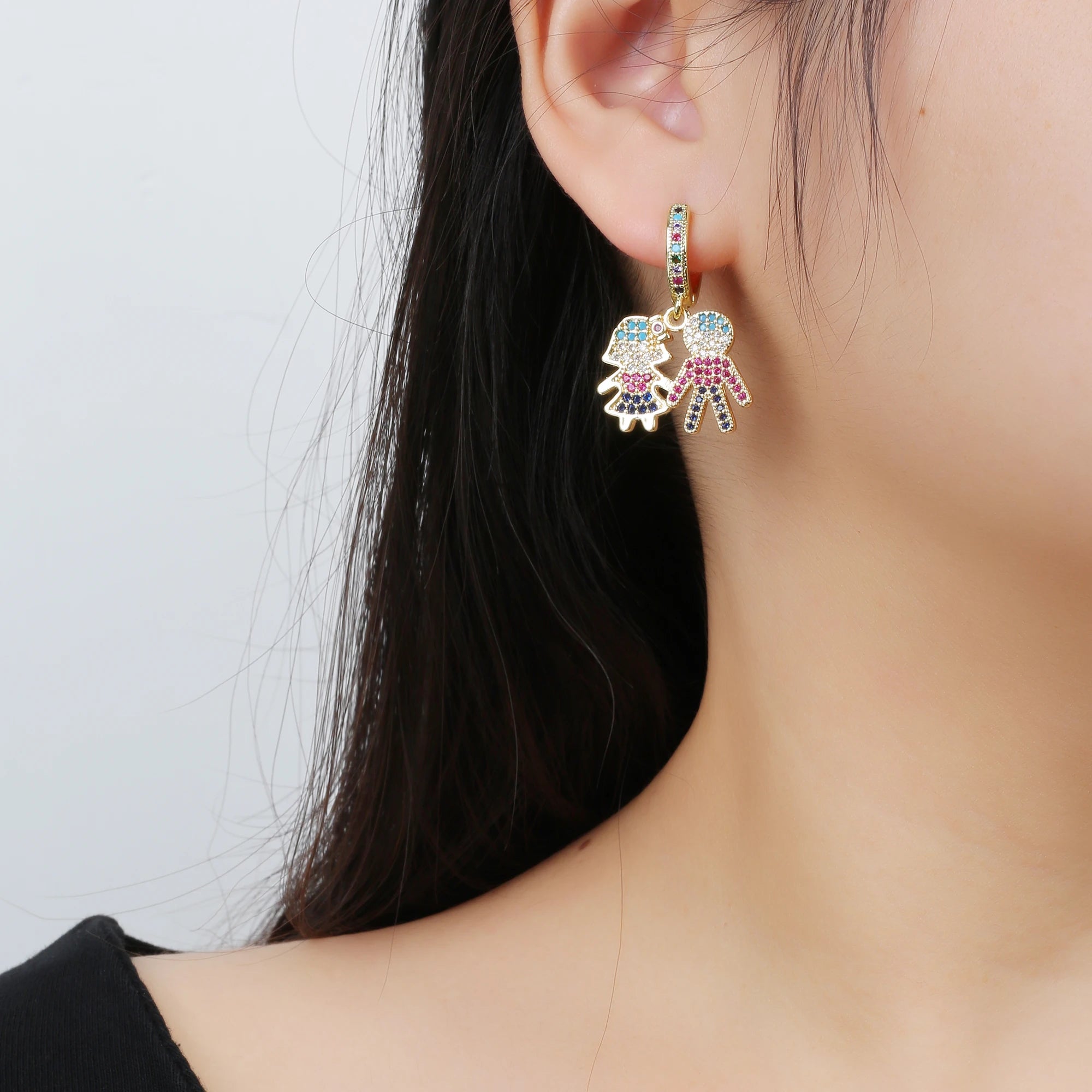 4 Style Shiny Colorful Zirconia Boys Girls Theme Character Earrings Hip Hop for Women Daily Party Crystal Jewelry Wholesale Qme