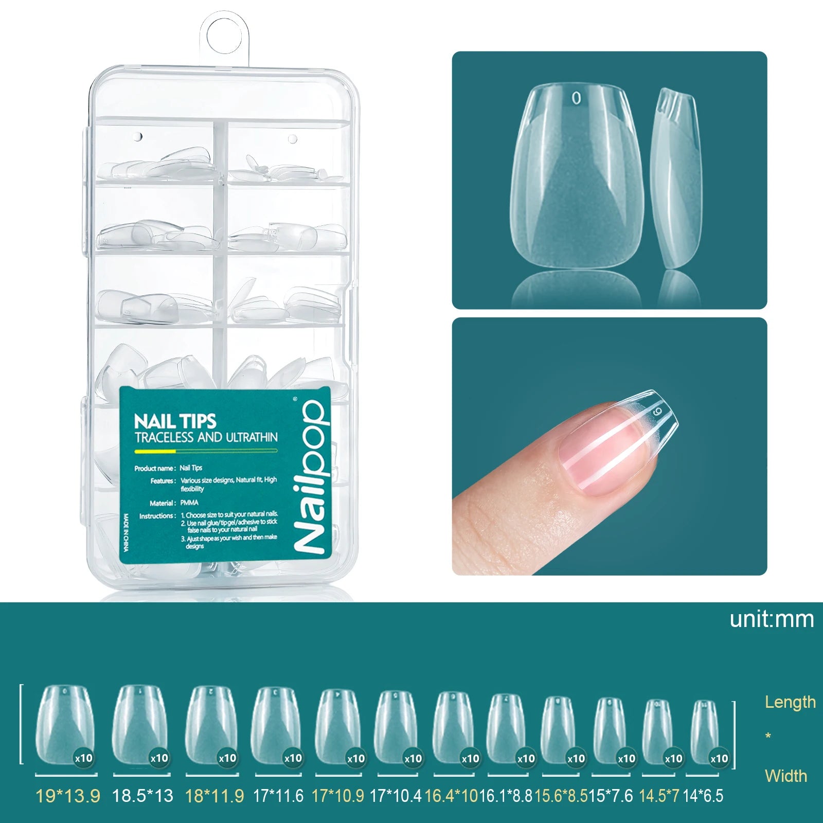 Nailpop Soft Gel Tips Nails Acrylic Material Medium Almond Coffin Qme XS-Coffin 120pcs