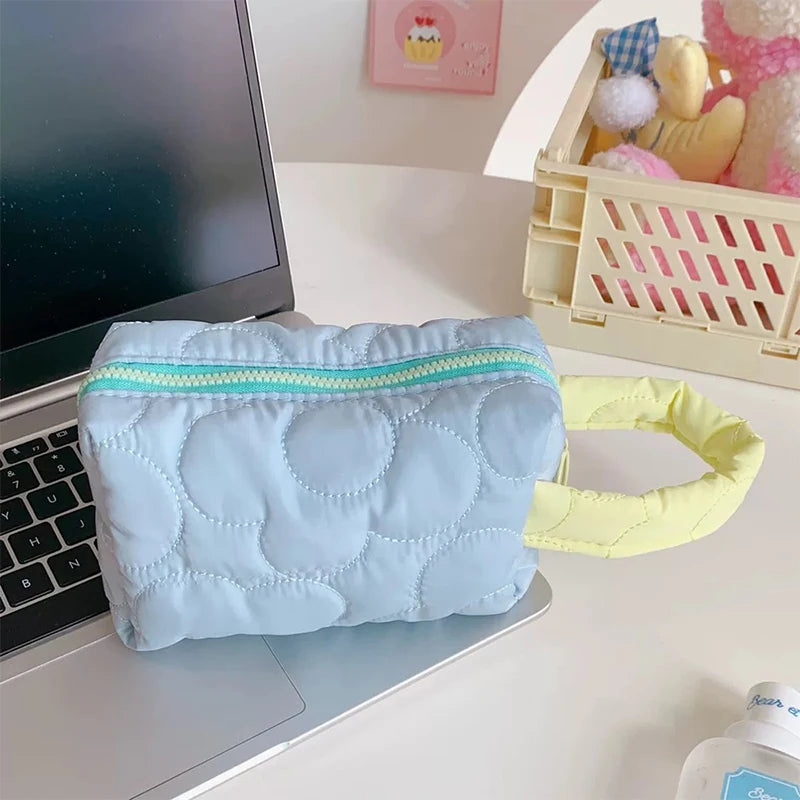 Candy Colors Cosmetic Bag Soft Flannel Cartoon Pattern Fashion Handbag For Women Qme one size Blue