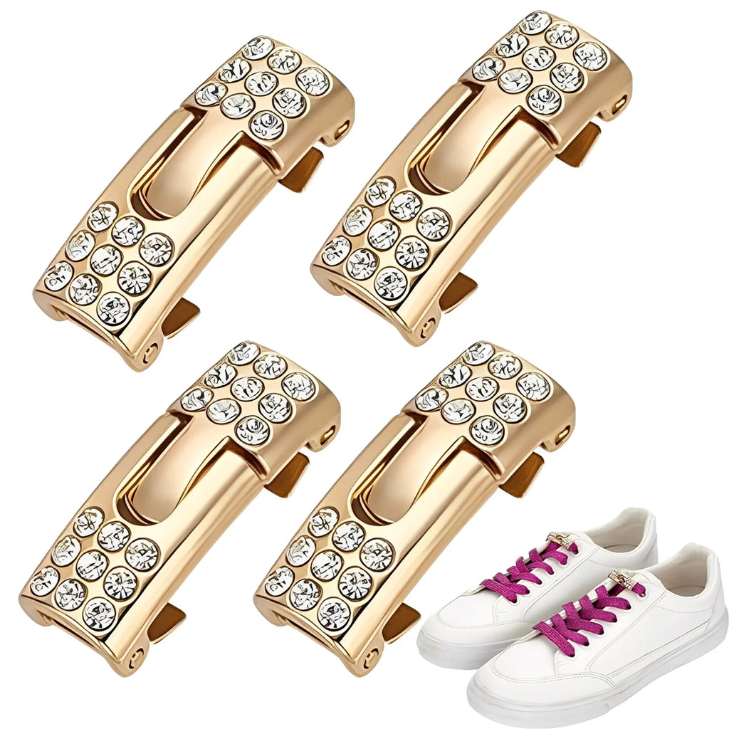 Tieless Shoelace Buckle,Bling Diamond No Tie Shoe Lace Locks,Golden Sliver Metal Shoelace Connector for Athletic Running Sneaker Qme
