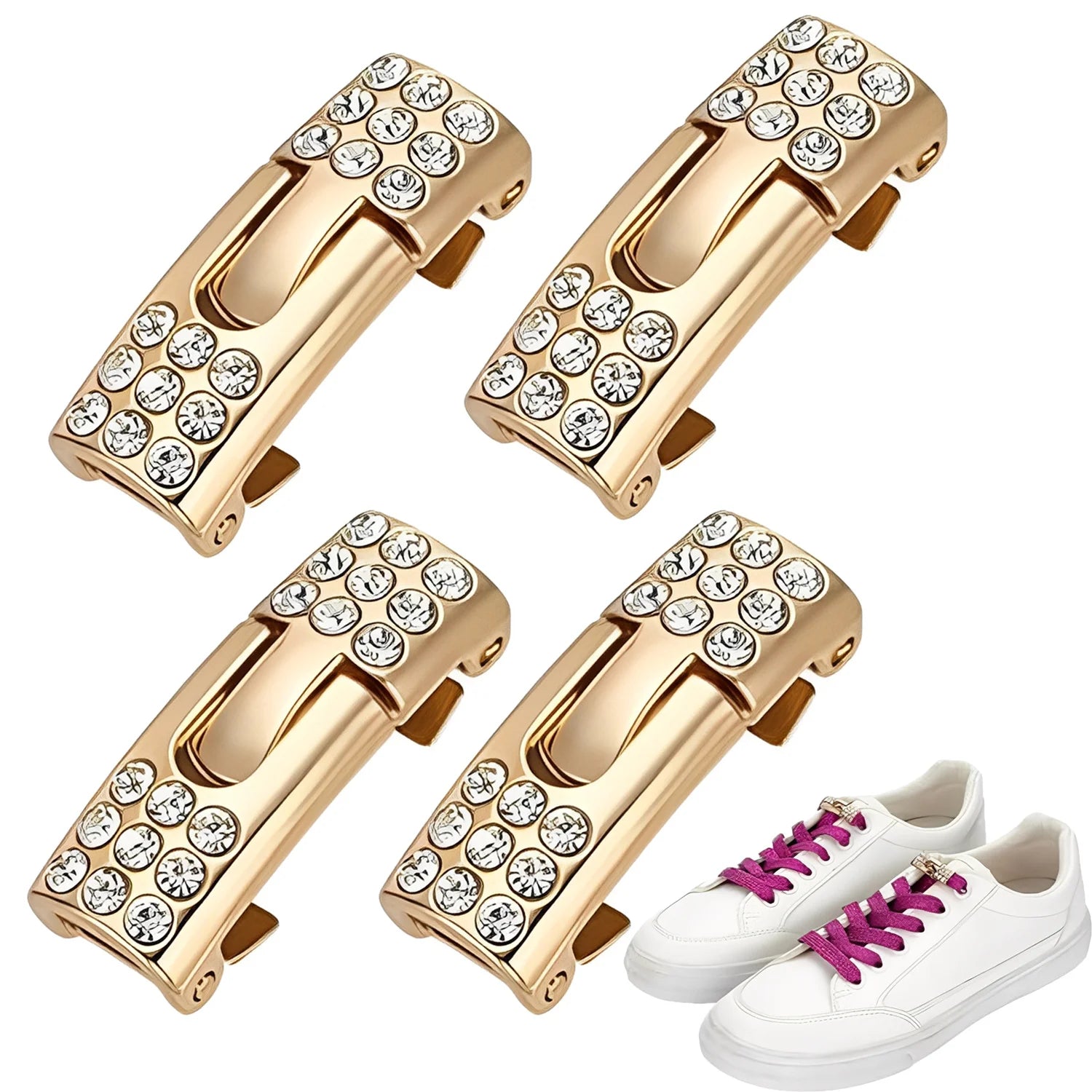 Tieless Shoelace Buckle,Bling Diamond No Tie Shoe Lace Locks,Golden Sliver Metal Shoelace Connector for Athletic Running Sneaker Qme