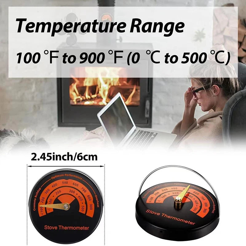 Magnetic Fireplace Fan Stove Thermometer Log Wood Burner Barbecue Qme