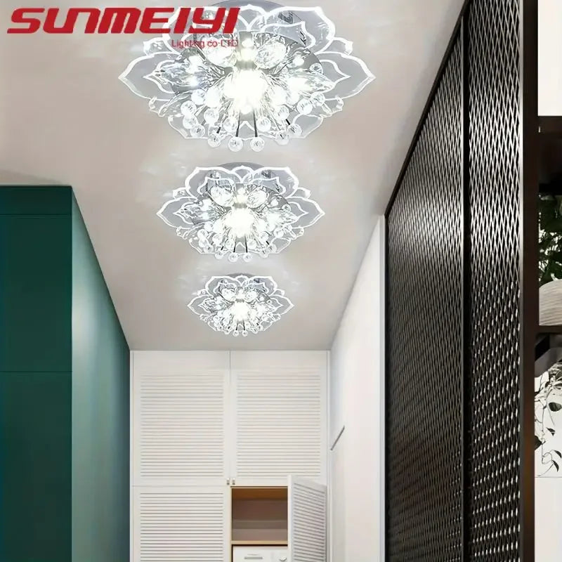 20cm LED Crystal Ceiling Light Modern Flower Shape Ceiling Lamp Hallway Living Room Lamp Bedroom Kitchen Corridors Aisle Light Qme