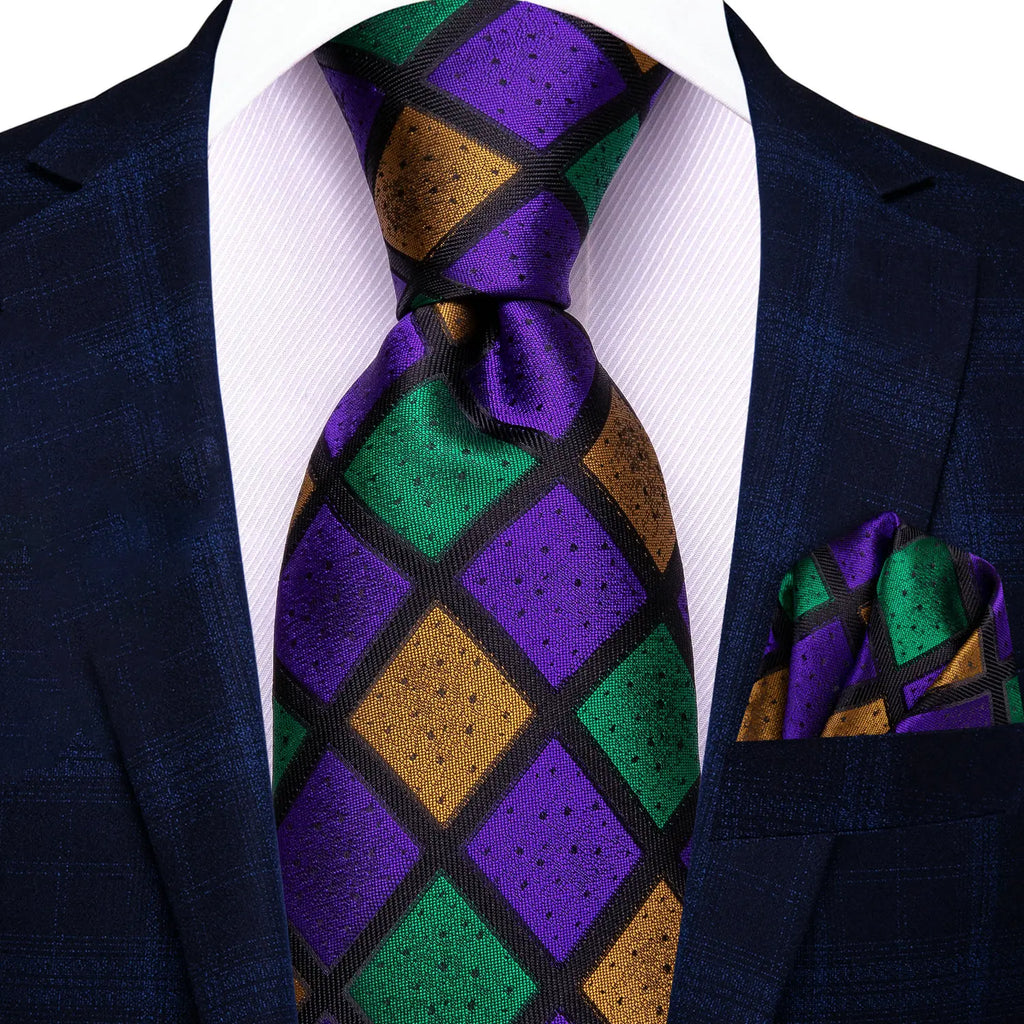 Colorful Classic Men Necktie Pocket Square Formal Wedding Silk Qme HT-N-3988