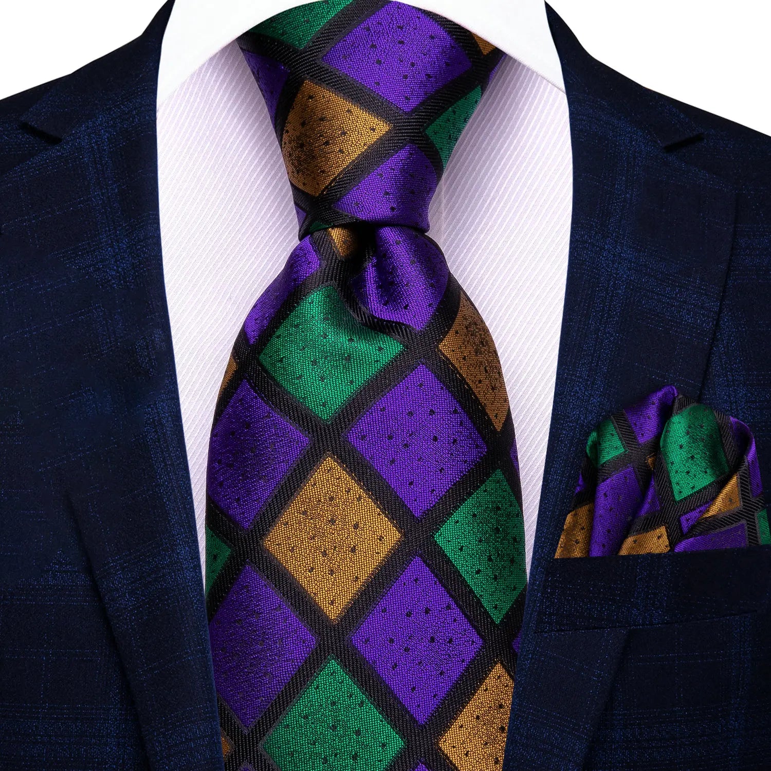 Colorful Classic Men Necktie Pocket Square Formal Wedding Silk Qme HT-N-3988