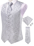 Men's Classic Floral Vest Tie Hanky Cufflinks Waistcoat Weddings Qme HT-MJ-0198 XL
