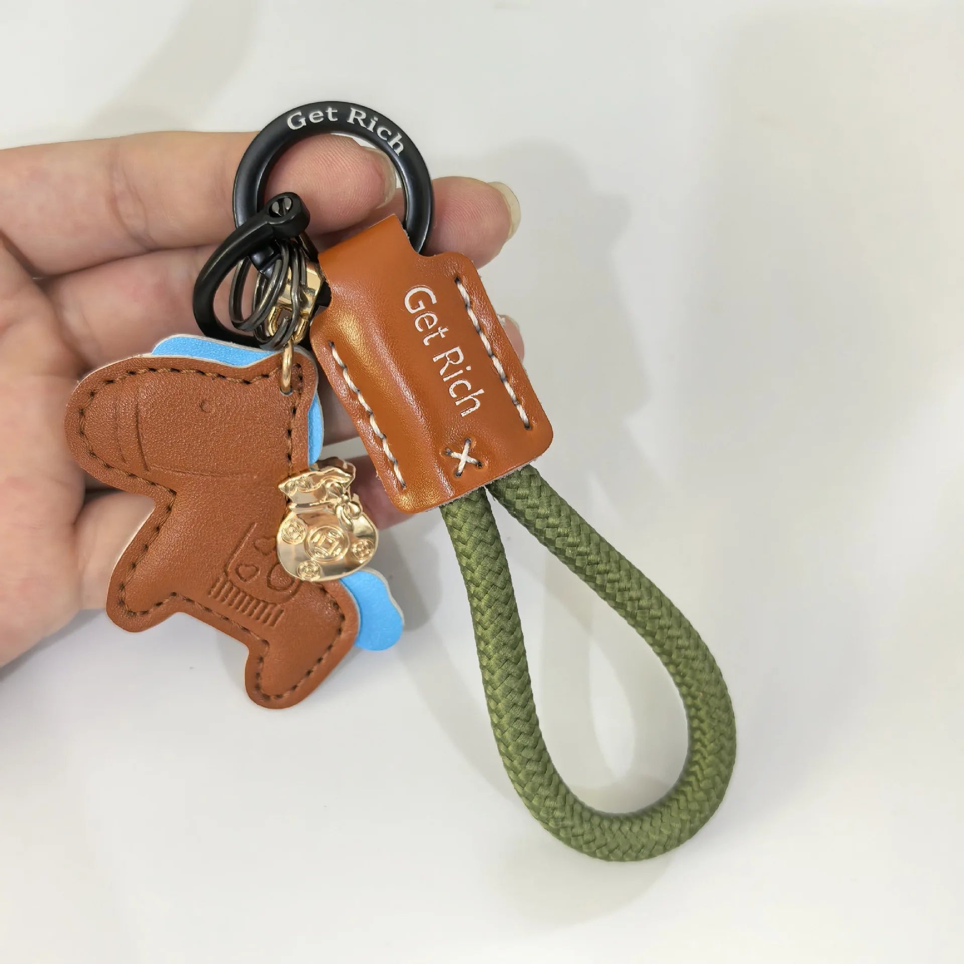 Money Soon Keychain Pendant Handmade Leather Car Key Chain Bag Cute Qme Coffee
