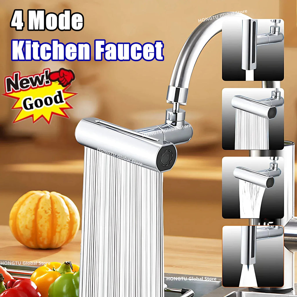 Pressurized Kitchen Sink Waterfall Faucet Bubbler Splash-proof 4 Modes Spout Bathroom Basin Tap Extender Water Saving Adapter Qme