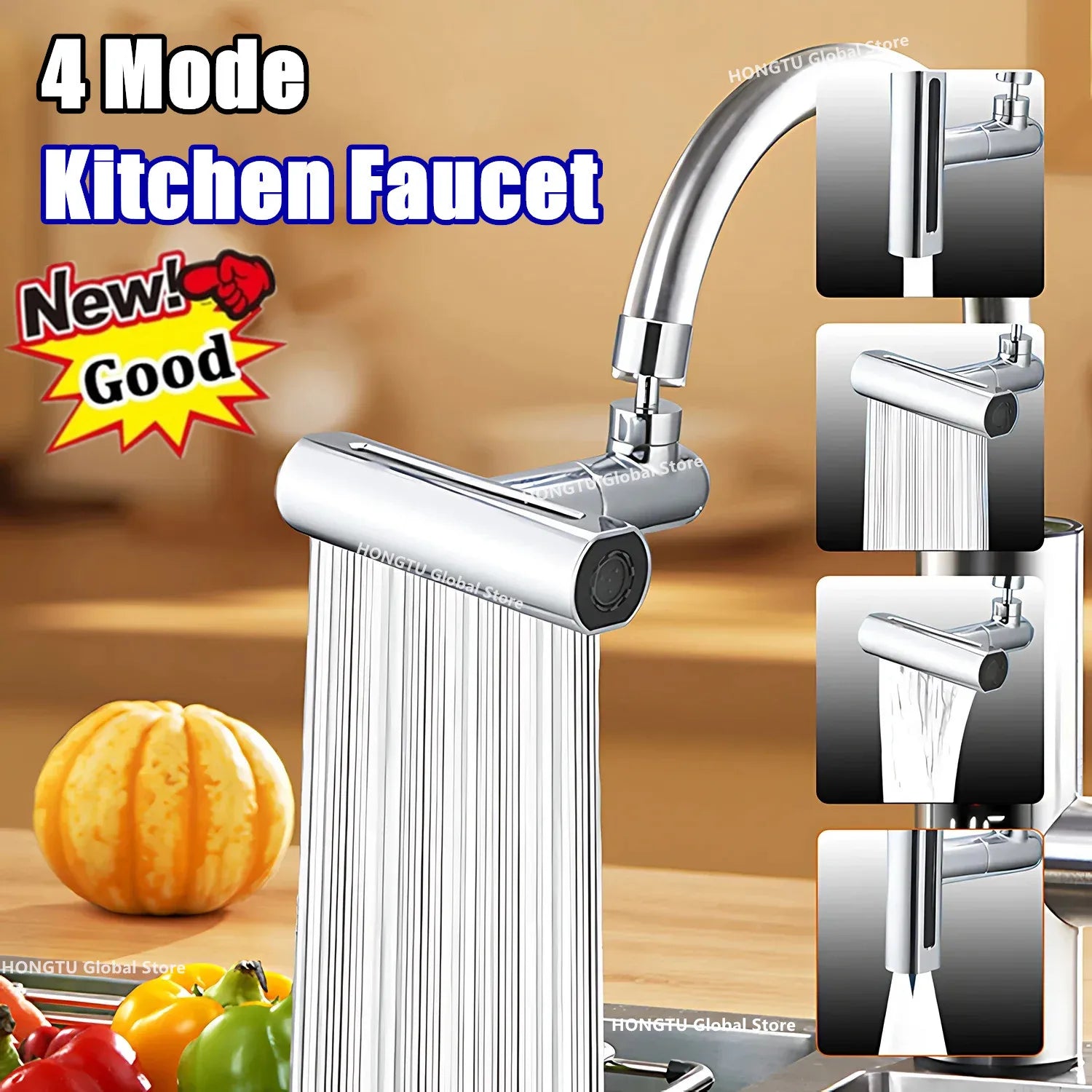 Pressurized Kitchen Sink Waterfall Faucet Bubbler Splash-proof 4 Modes Spout Bathroom Basin Tap Extender Water Saving Adapter Qme
