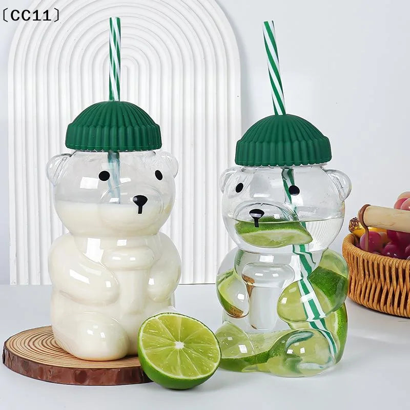 Glass Bear Cup Straw Lid Suitable All Beverages Can Be Used Microwave Qme