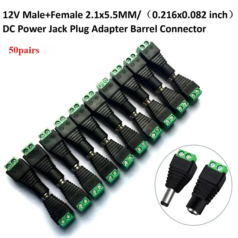 50PCS DC 5.5*2.1mm Female to Green Terminal Power Adapter No Soldering DC Connector for CCTV Camera Qme