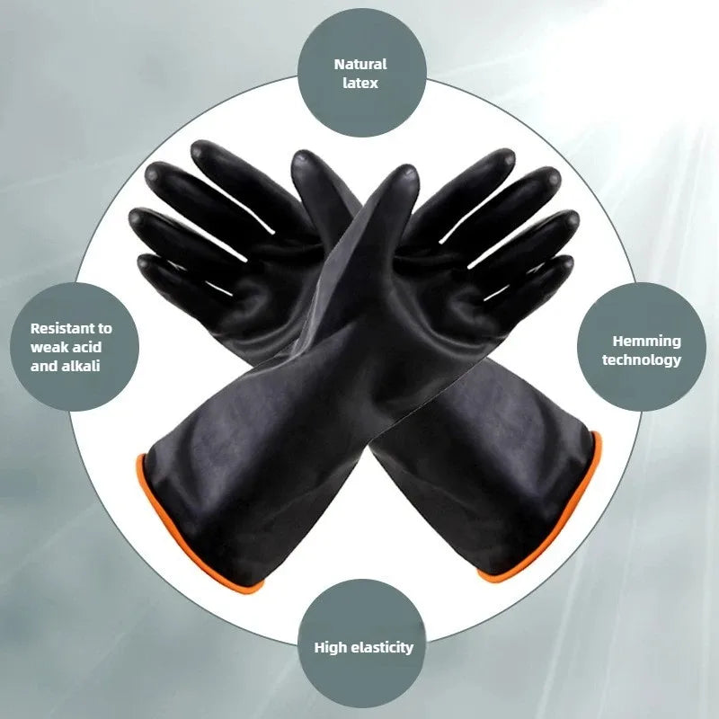 2PCS Chemical Resistant Gloves Black Double Layer Long Thick Rubber Industrial Protective Work Gloves Qme