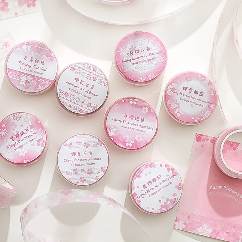 8 Rolls Spring Cherry Blossom Washi Tape, Fresh Pink Decor for Journals, Multi‑Scene Use, Essential for Craft Lovers Qme