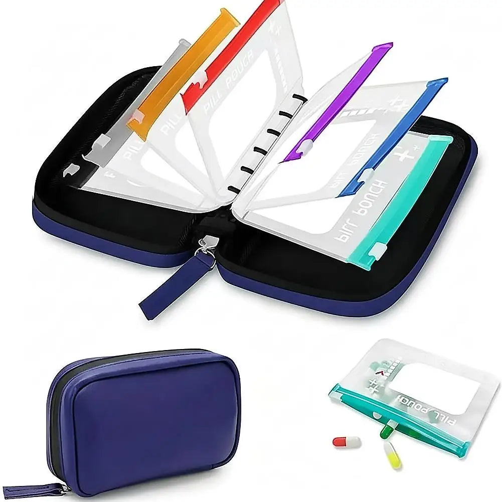 Waterproof Pill Pouches Organizer Binder Case Color-coded Reusable Qme blue