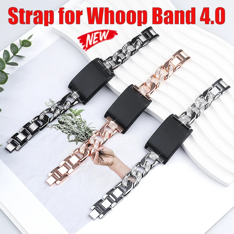 Women Metal Strap for Whoop 4.0 Lady Steel Bracelet Wristband Diamond-Studded Denim Chain for Whoop 4.0 Qme