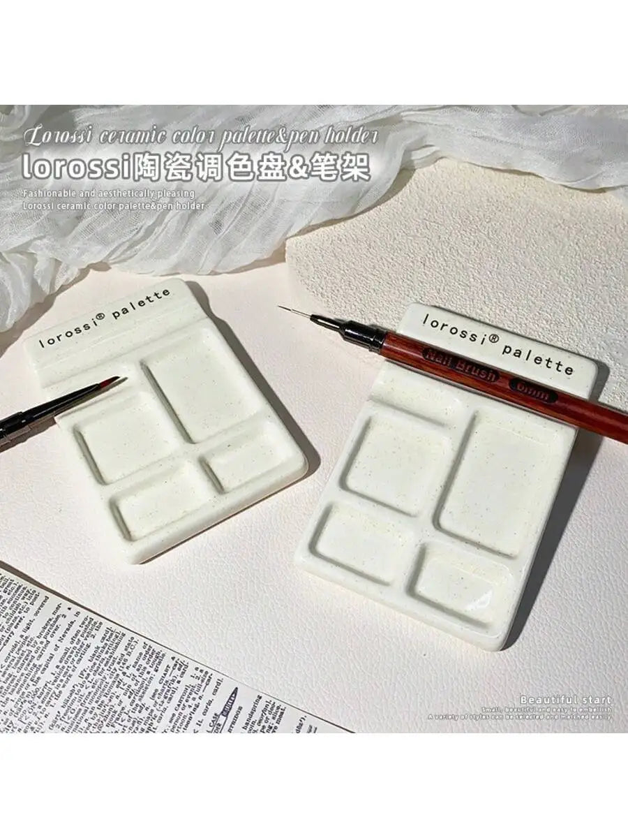 Nail Art Palette Pen Holder Ceramic Polish Glue Watercolor Mixing Qme