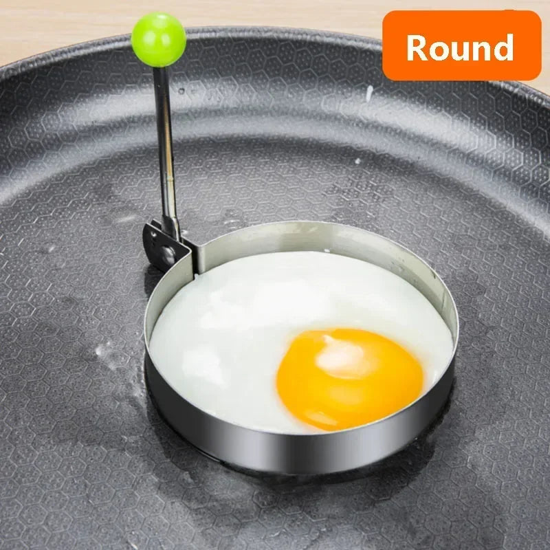 Stainless Steel Fried Egg Mold Heart Pancake Maker Breakfast Baking Omelette Rings Cooking Tools Kitchen Accessories Tool Qme 1pcs round