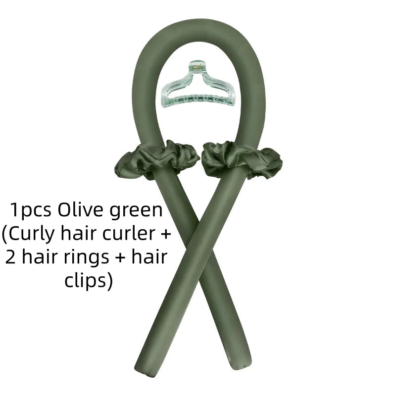1/3/5pcs mix Woman Foam Heatless Curling Rod Headband Make Hair Soft Shiny Hair Curler Iron Hairdressing Big Wave Curling Qme 1pcs olive green