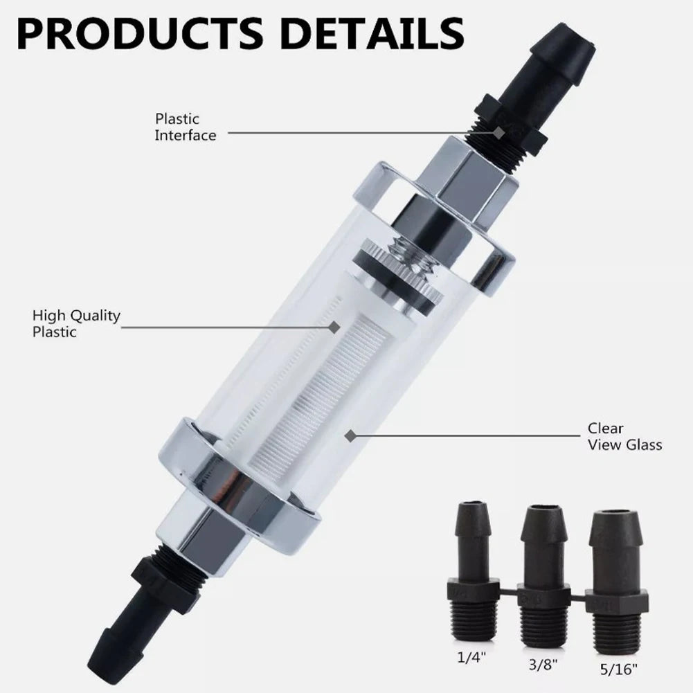 Car Fuel Filter with 6 Hoses Reusable Inline Fuel Filter Replacement Fuel Filter for Universal 3/8in 1/4in 5/16in Fittings Qme