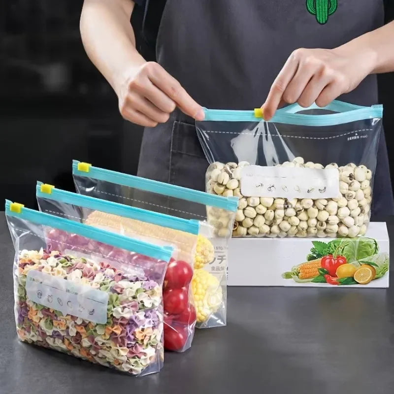10/15pcs Thickened Sliding Lock Bag for Refrigerator Refrigeration, Freezing, Storage, Compact Bag, Food Grade Fresh-keeping Bag Qme