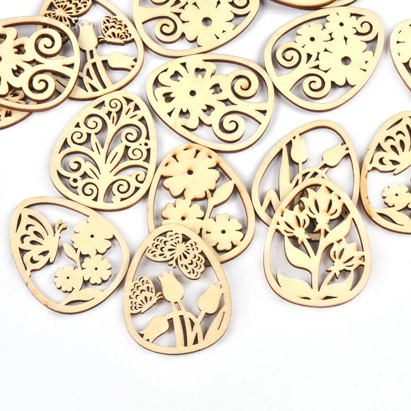 20Pcs/lot 50x40mm Random Mix Hollow Flower Wooden Easter Egg Hanging Pendant For Party Kid DIY Handmade Oranments Decor C3490 Qme