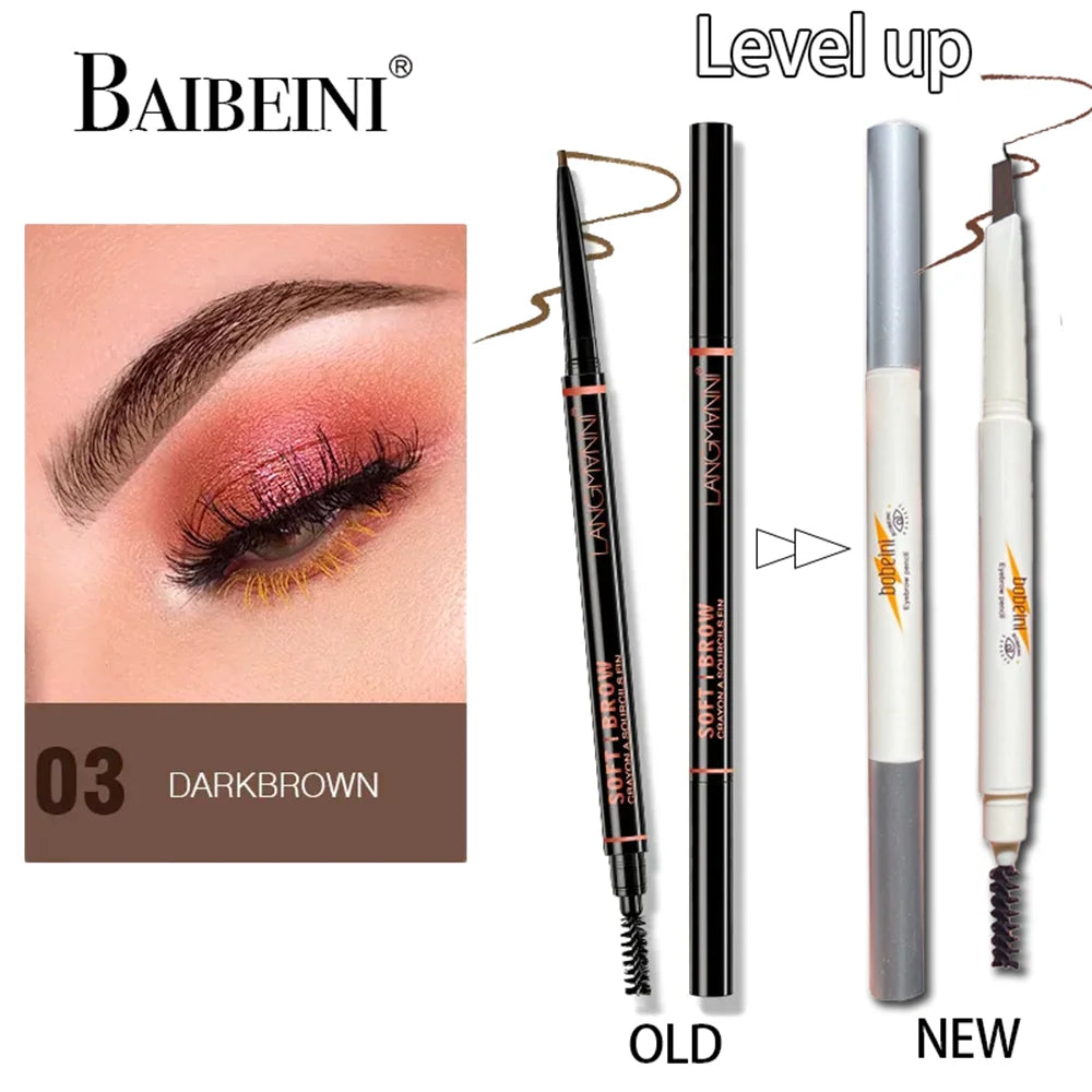 Thin-head Double-ended Eyebrow Pencil Waterproof Long-lasting Qme Dark brown