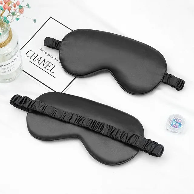 Eye Patch Soft Silk Sleep Mask Eye Masks Coversfor Sleep 100% Blackout Zero Eye Pressure Blindfold with Adjustable Strap Mask Qme Black