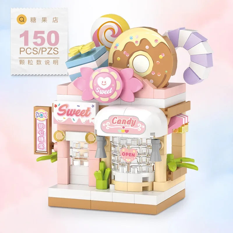 Restaurant Dessert Coffee Pet Fruit Store Street View Food House Building Blocks Kit Girls Bricks Model Kids Toy Boy Child Gifts Qme Opp bag 6