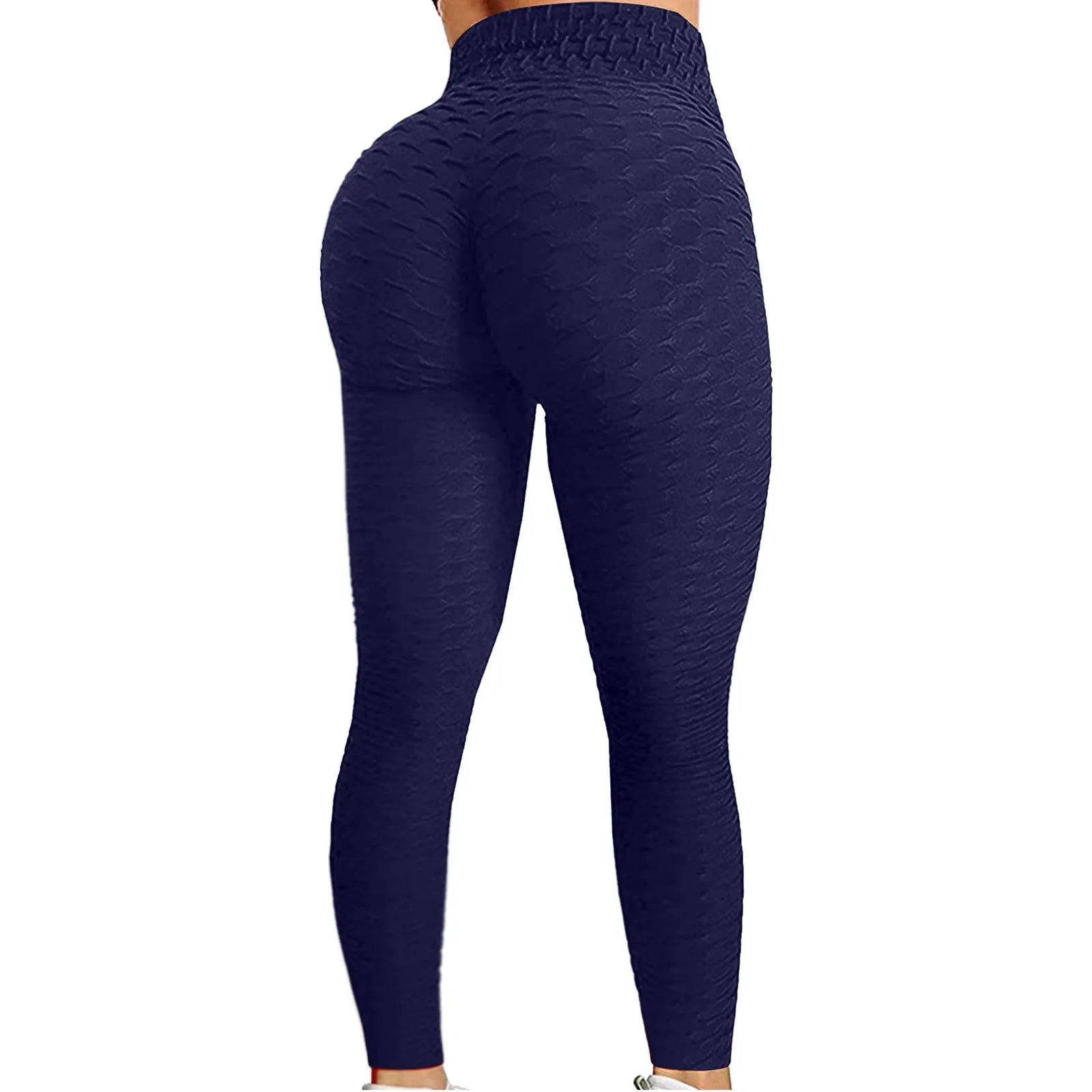 Women's Bubble Hip Lifting Exercise Fitness Running High Waist Yoga Pants Solid Color Fashionable Yoga Pants Qme Navy XXL