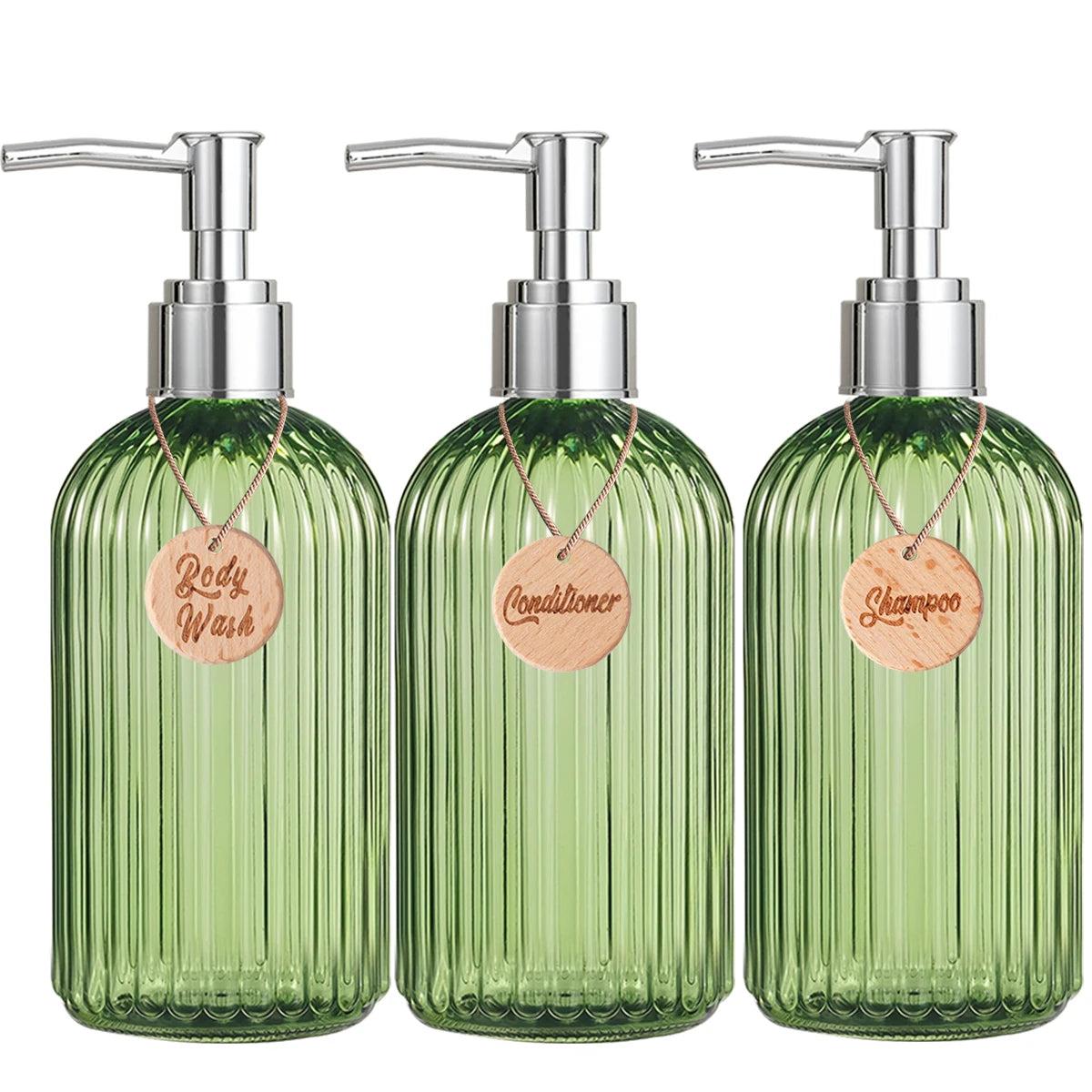 Shampoo Dispenser-Refillable Shampoo and Conditioner Bottles, Modern Shampoo Bottles for Shower Soap Empty Shampoo Bottles Qme set of 3
