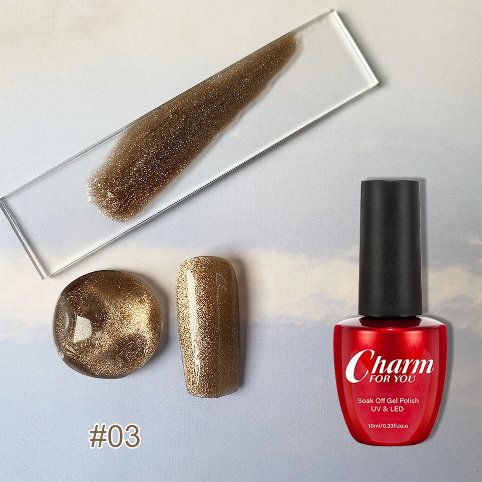 CHARM Amber Cat Eye Gel Nail Polish Magnetic Lacquer UV LED Soak Off Qme 03