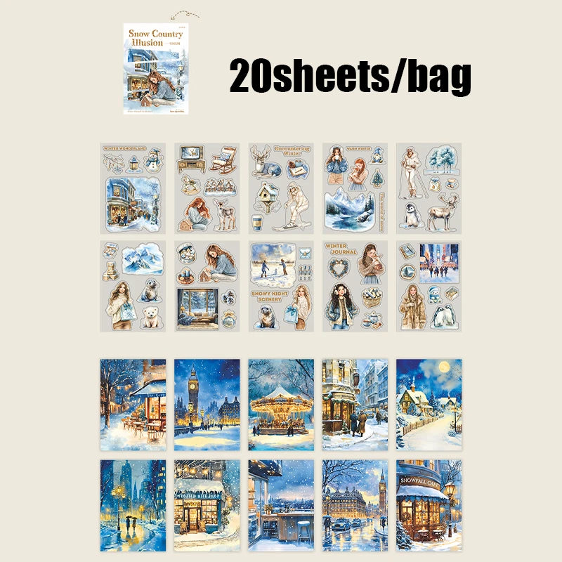 20 Sheets Winter Snowy Fairyland Theme Sticker Book for DIY Scrapbooking Collage Guitar Phone Case Notebook Decoration Qme 4