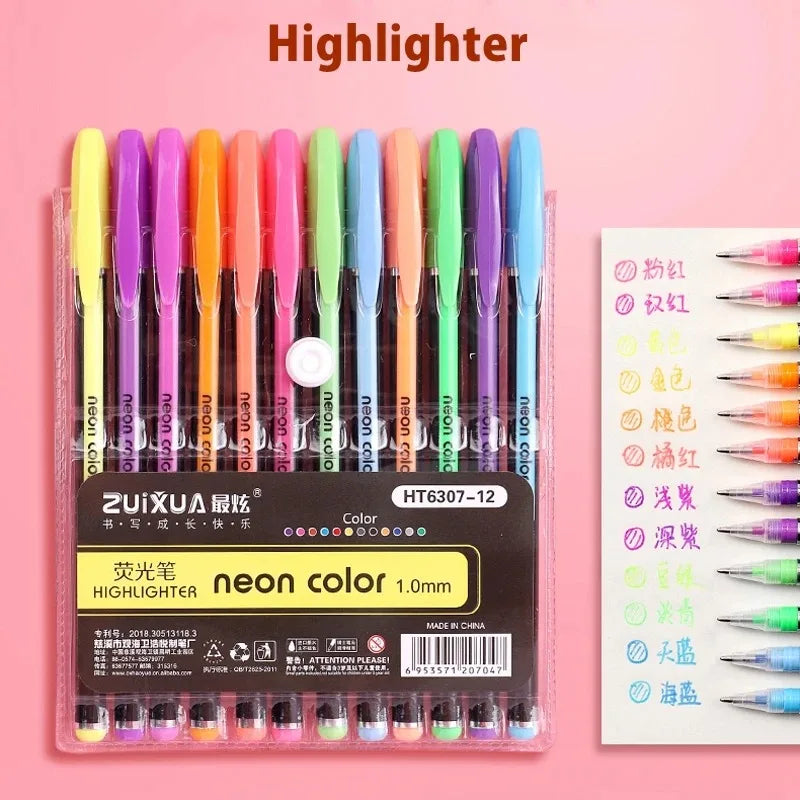 12-60Pcs Metallic Glitter Colors Gel Pens & Pen Refills For School Office Adult Coloring Book Journals Drawing Art Markers Qme 12pc Highlighter Pen