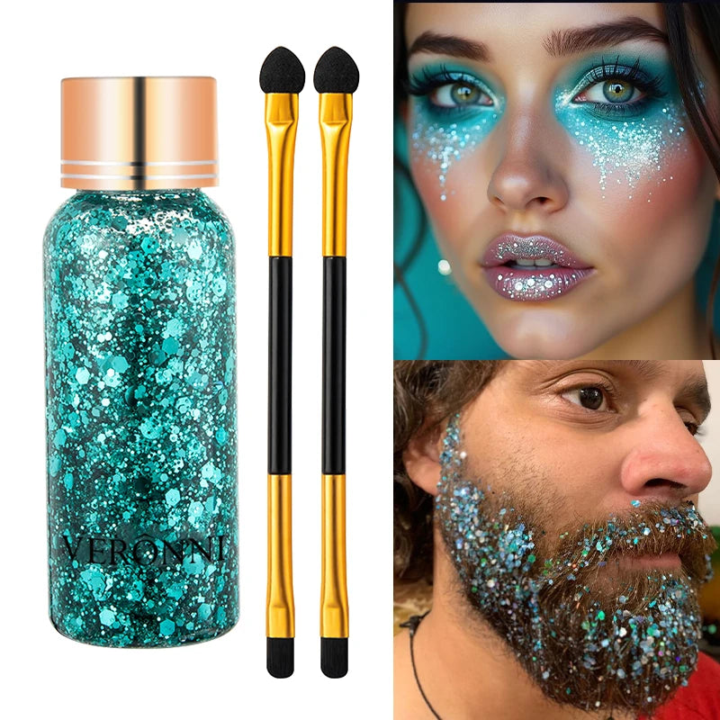9 Colors Green Eyeshadow Palette Glitter Gel Brushes Matte Shimmer Qme