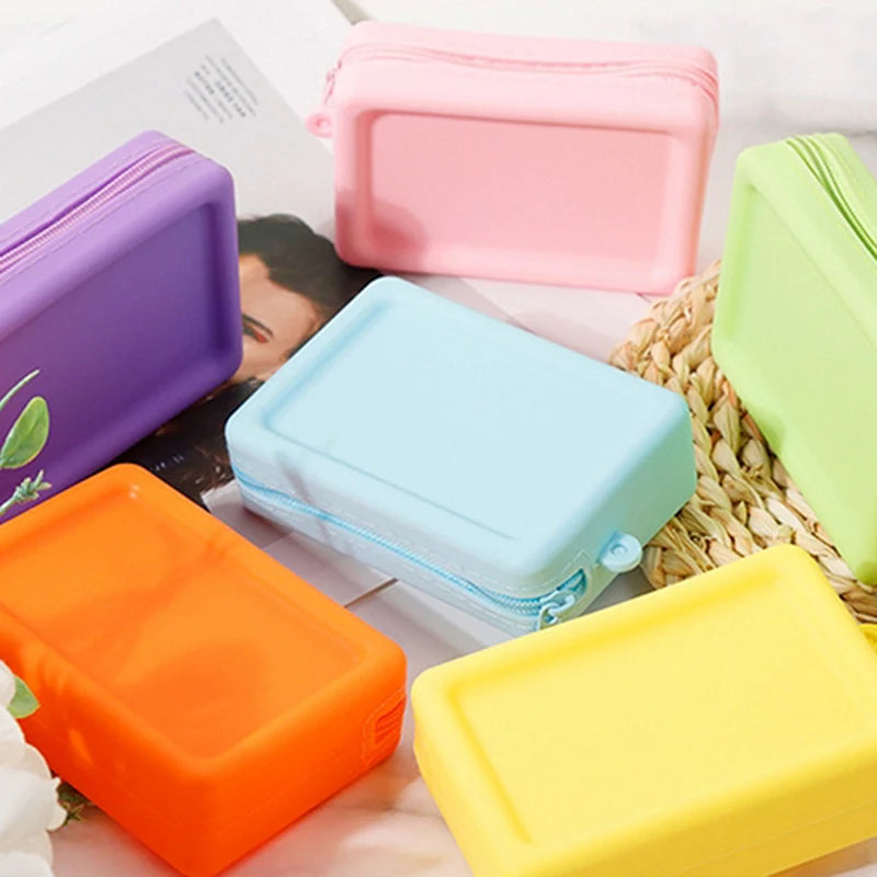 Silicone Organizer Cosmetic Bag Waterproof Smooth Zipper Earphone Holder Color Wallet Coin Purse Portable Pouch Qme