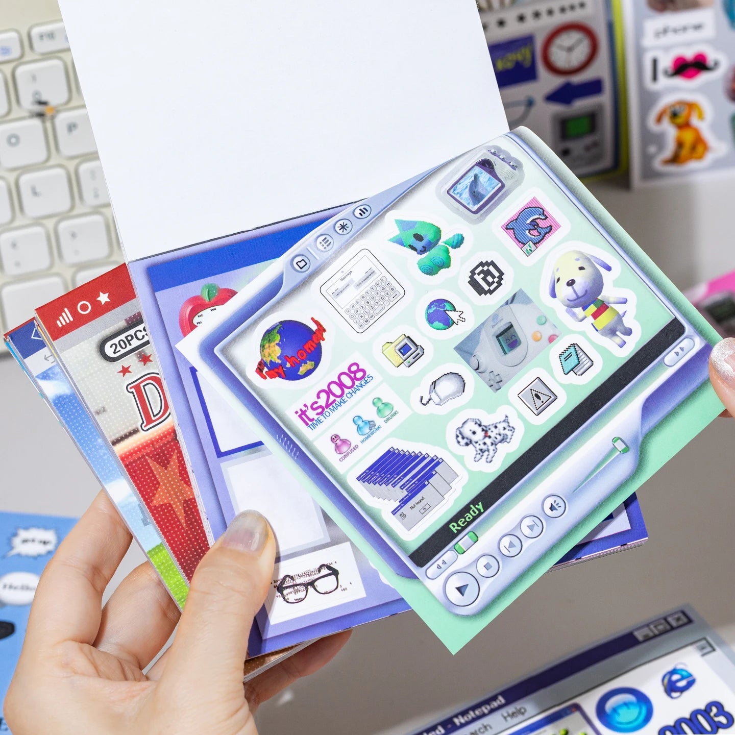 Colorful Market Theme Die-Cut Stickers Book 20 Pcs for DIY Decorative Scrapbook Phone Case Collage Aesthetic Stationery Stickers Qme