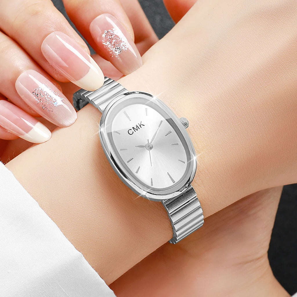 Fashion Oval Dial Women Watches Ultra-thin Strap Analog Quartz Wristwatch Girls Clock Reloj Mujer（Without Box） Qme