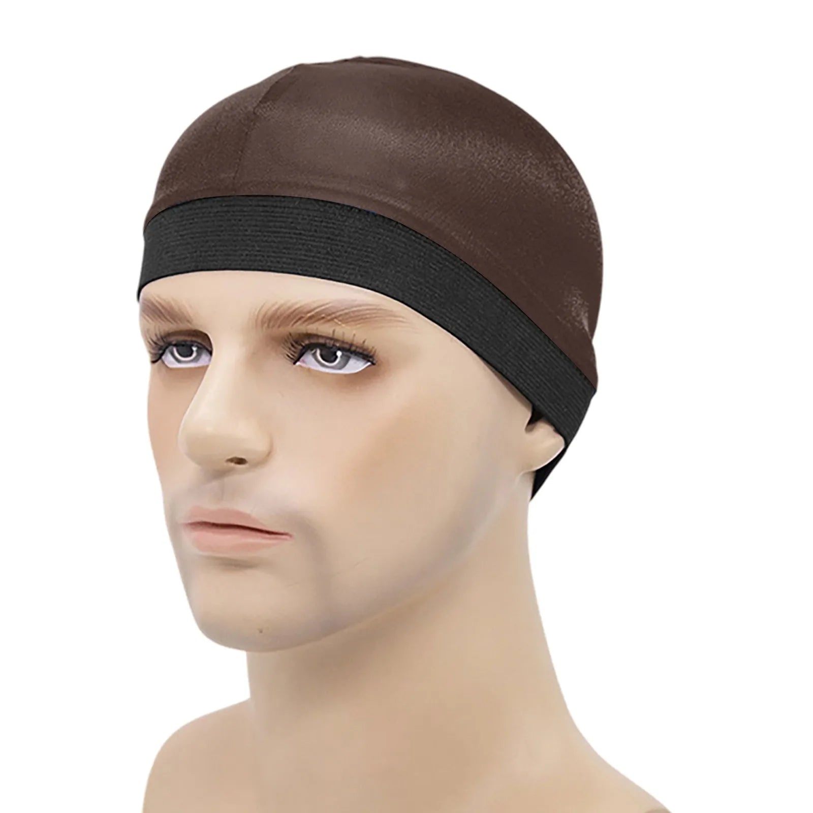 Elasticity Baotou Cap Hair Bands Men's and Women's Fashion Solid Silk Breathable Bottom Wig Cap Pirate Hat Headband Turban Qme Coffee One Size