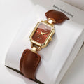 Women Small Rectangle Dial Quartz Wrist Watch Brown Leather Strap Rhinestone Index Elegant Casual Ladies Dress Wristwatch Gift Qme Brown No Box