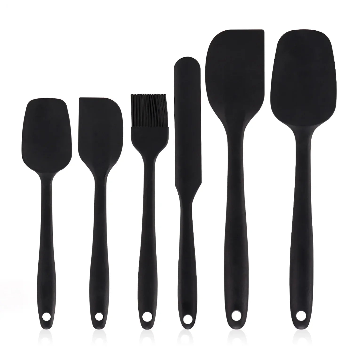 6 Silicone Spatula Food Grade Non Stick Heat Resistant Spatulas Qme black