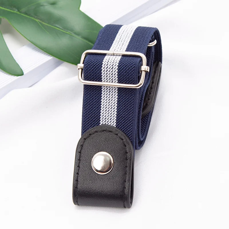 New Adjustable Belts for Women Buckle-Free Waist Jeans Pants No Buckle Stretch Elastic Waist Men Canvas Belt Lazy Invisible Belt Qme Blue