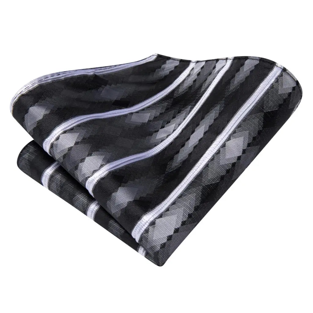 Hi-tie Striped Black White Silk Elegant Tie Men Groom Wedding Necktie Qme